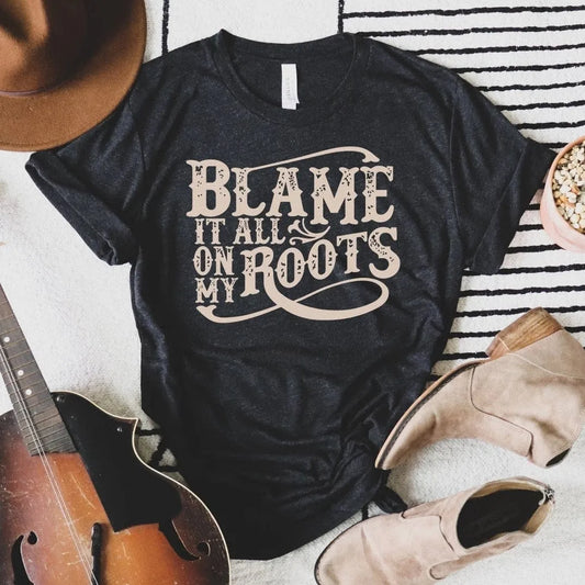 Blame It All On My Roots Soft Graphic Tee - Charcoal