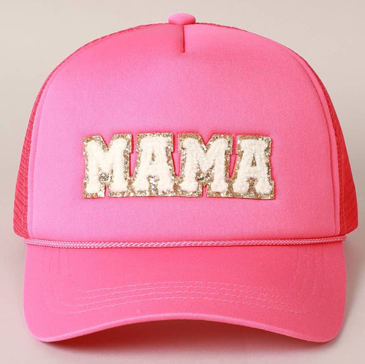 MAMA Sequin Chenille Patched Trucker Hat